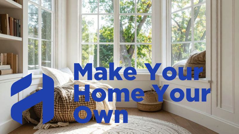an image of a customized breakfast nook with the Highland Homes logo and "Make Your Home Your Own" in the foreground